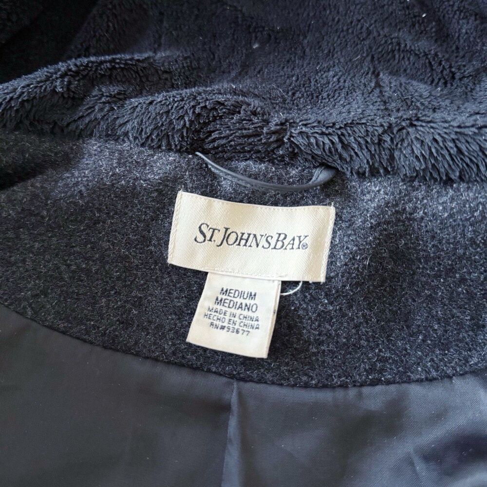 St. John’s Bay Women Wool Cashmere Blend Car Coat Hooded Peacoat Charcoal Gray M - Picture 9 of 16